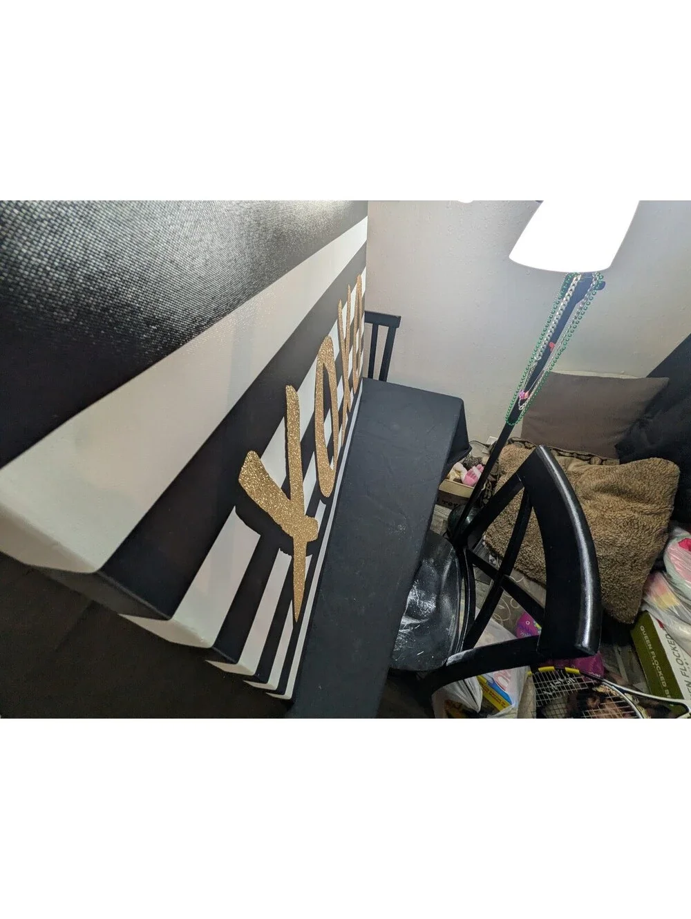 XOXO Gold Glitter Black White Striped Wall Decor Sign Valentine Home Decor